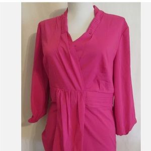 Chadwicks PINK side zip cummerbund V-neck pleated poly blouse size18